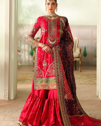 Maria B | Pink Embroidered Bamber Raw Silk Gharara