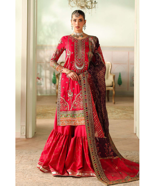 Maria B | Pink Embroidered Bamber Raw Silk Gharara