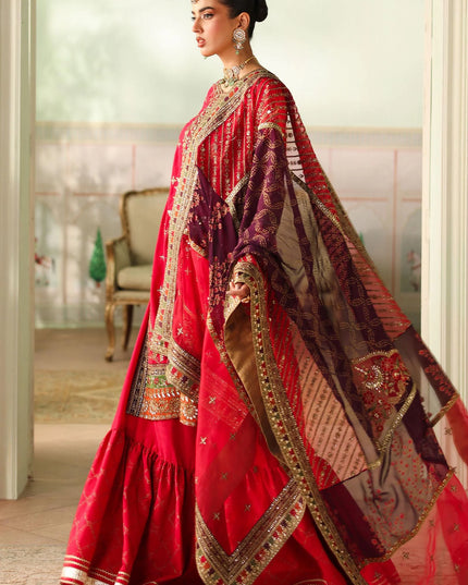 Maria B | Pink Embroidered Bamber Raw Silk Gharara