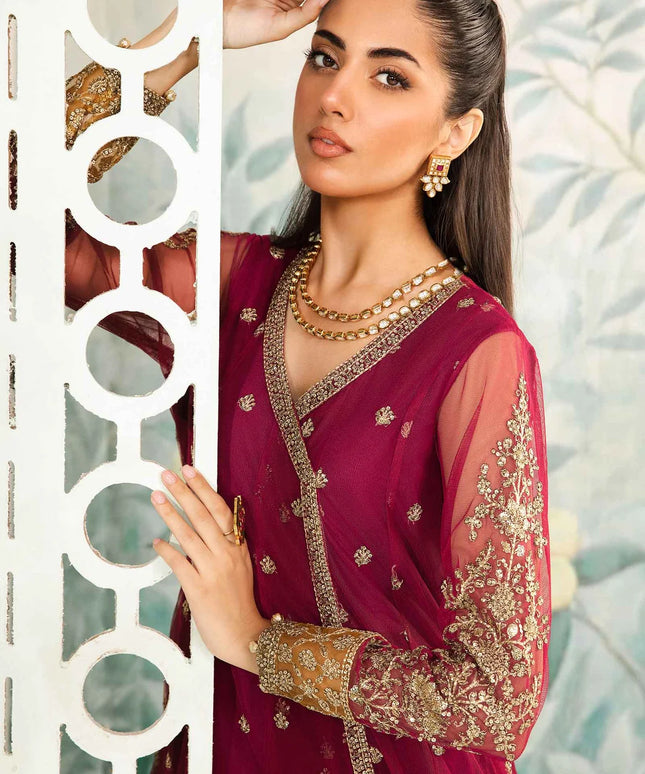 Maria B | Magenta Net Embellished Angrakha Lehenga