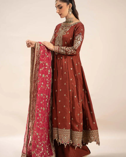 Maria B | Rust Hand Embellished Raw Silk Embroidered Suit