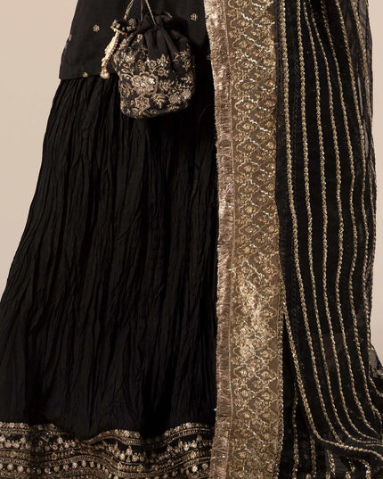 Maria B | Black Embroidered Raw Silk Gharara