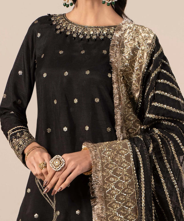 Maria B | Black Embroidered Raw Silk Gharara