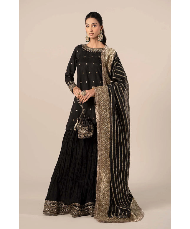 Maria B | Black Embroidered Raw Silk Gharara