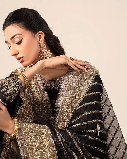 Maria B | Black Embroidered Raw Silk Gharara