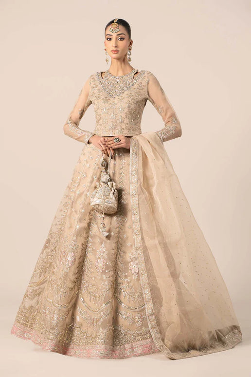 Maria B | Beige Organza Hand Embellished Lehenga