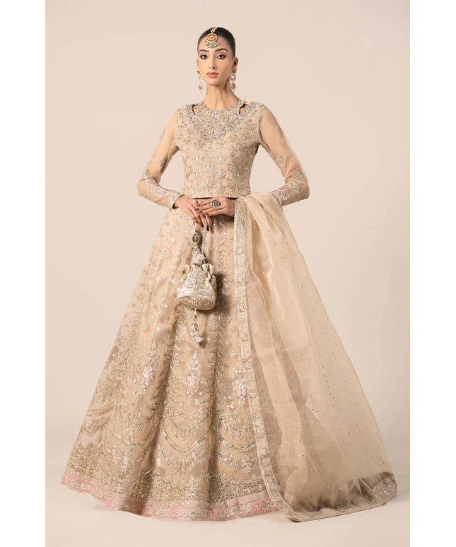Maria B | Beige Organza Hand Embellished Lehenga
