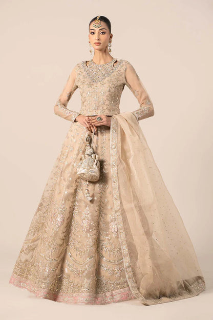 Maria B | Beige Organza Hand Embellished Lehenga