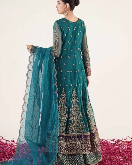 Maria B | Teal Net Embellished Angrakha Lehenga