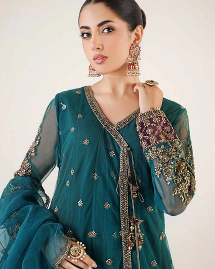 Maria B | Teal Net Embellished Angrakha Lehenga