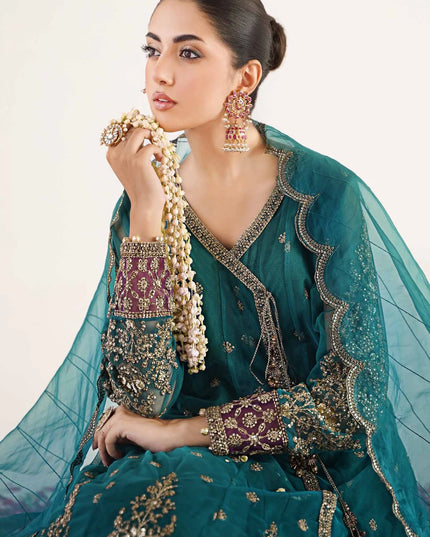 Maria B | Teal Net Embellished Angrakha Lehenga