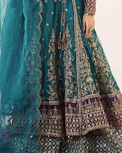 Maria B | Teal Net Embellished Angrakha Lehenga