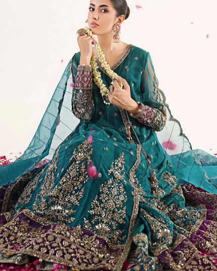 Maria B | Teal Net Embellished Angrakha Lehenga