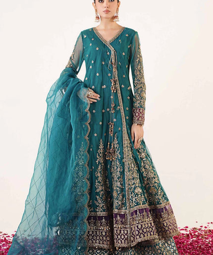 Maria B | Teal Net Embellished Angrakha Lehenga