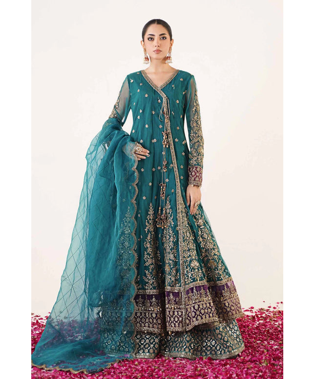 Maria B | Teal Net Embellished Angrakha Lehenga