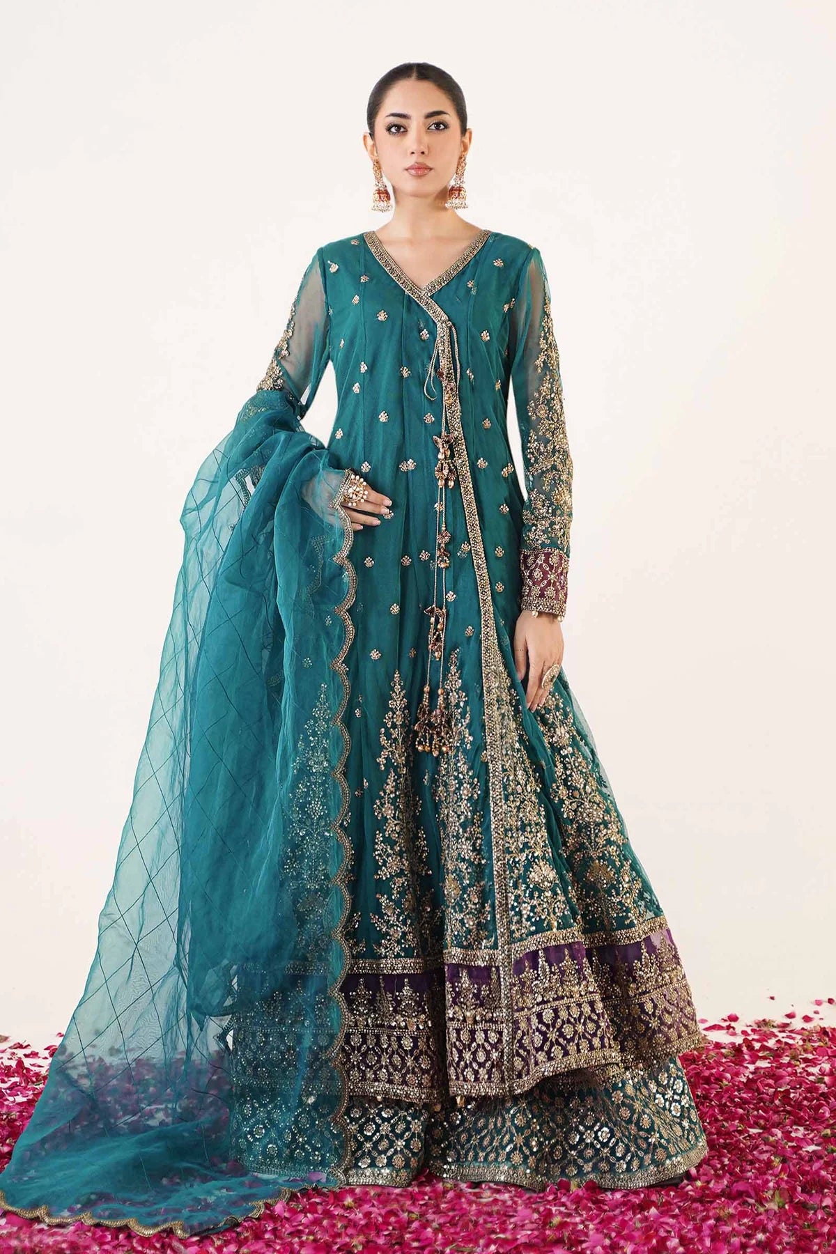 Maria B | Teal Net Embellished Angrakha Lehenga