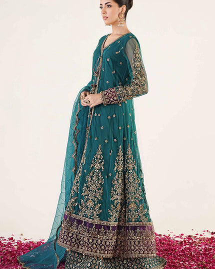 Maria B | Teal Net Embellished Angrakha Lehenga