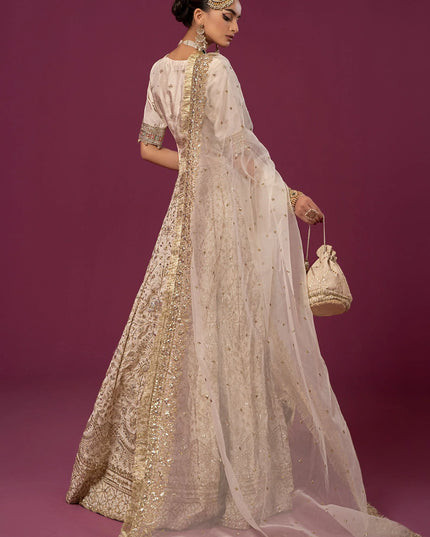 Maria B | Off White Embroidered Raw Silk Lehenga