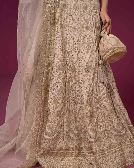 Maria B | Off White Embroidered Raw Silk Lehenga