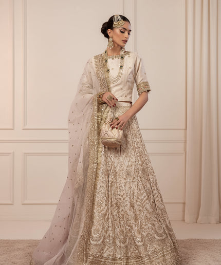 Maria B | Off White Embroidered Raw Silk Lehenga