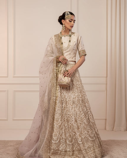 Maria B | Off White Embroidered Raw Silk Lehenga