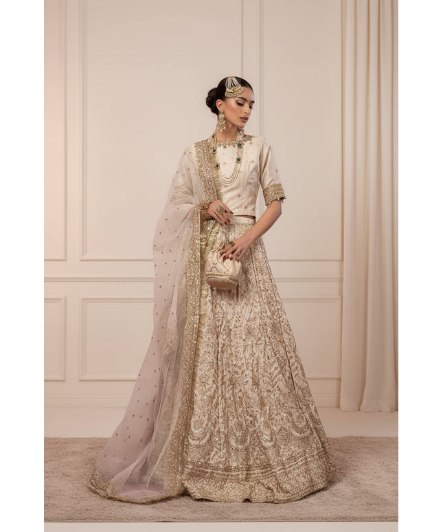 Maria B | Off White Embroidered Raw Silk Lehenga