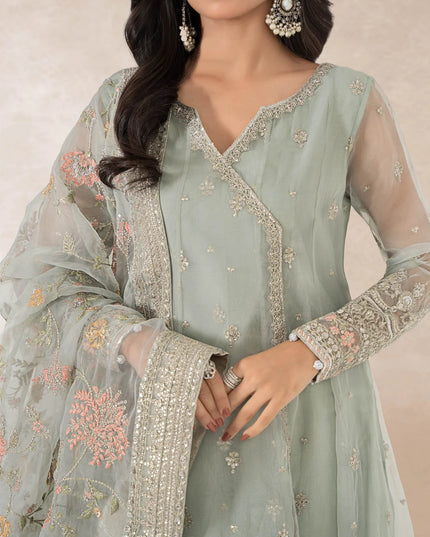 Maria B | Blue Organza Embroidered Angrakha Suit
