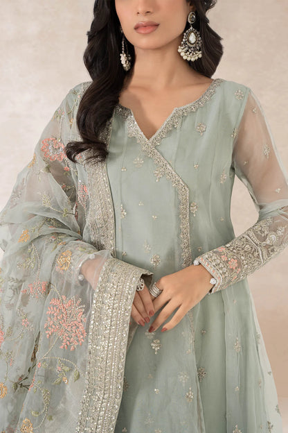 Maria B | Blue Organza Embroidered Angrakha Suit