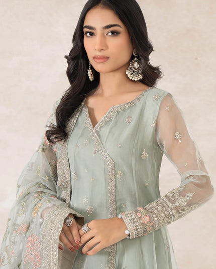 Maria B | Blue Organza Embroidered Angrakha Suit