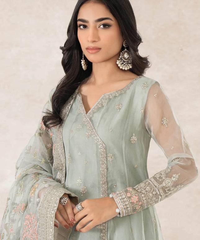 Maria B | Blue Organza Embroidered Angrakha Suit