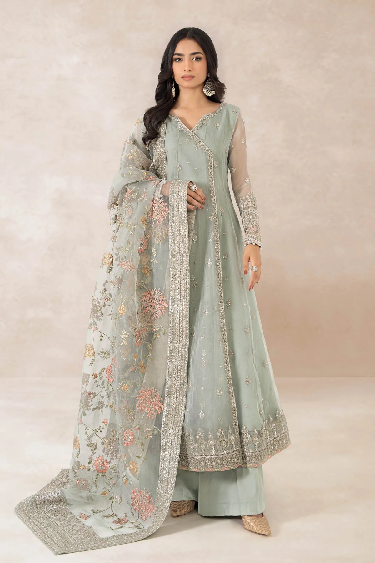 Maria B | Blue Organza Embroidered Angrakha Suit