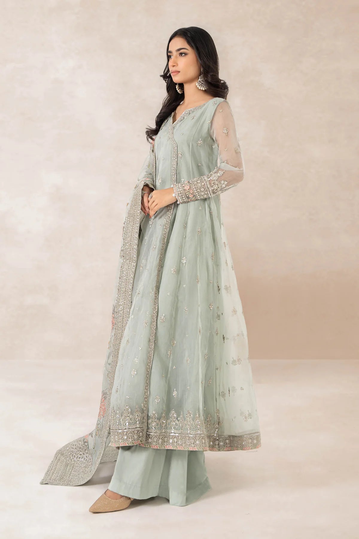 Maria B | Blue Organza Embroidered Angrakha Suit