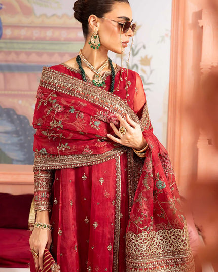Maria B | Red Organza Hand Embroidered Angrakha Suit