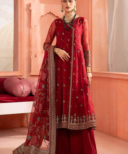 Maria B | Red Organza Hand Embroidered Angrakha Suit