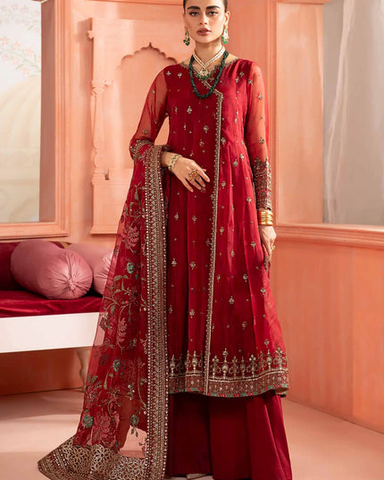Maria B | Red Organza Hand Embroidered Angrakha Suit