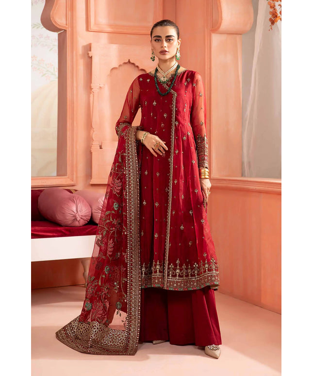 Maria B | Red Organza Hand Embroidered Angrakha Suit