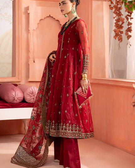 Maria B | Red Organza Hand Embroidered Angrakha Suit