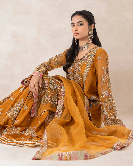 Maria B | Mustard Organza Embroidered Gharara