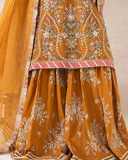 Maria B | Mustard Organza Embroidered Gharara
