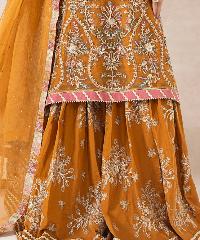 Maria B | Mustard Organza Embroidered Gharara
