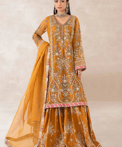Maria B | Mustard Organza Embroidered Gharara