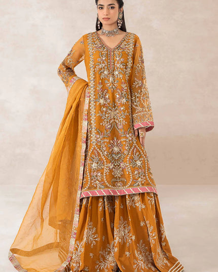 Maria B | Mustard Organza Embroidered Gharara