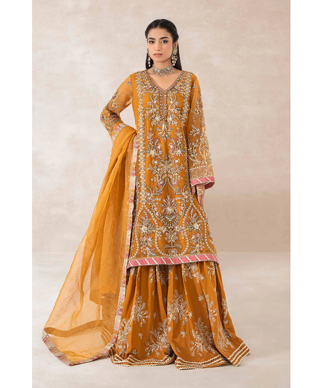 Maria B | Mustard Organza Embroidered Gharara