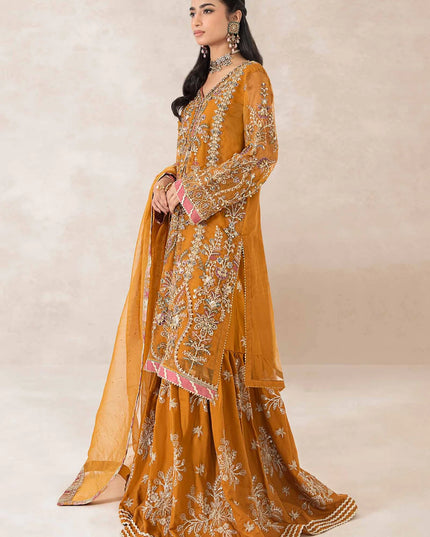 Maria B | Mustard Organza Embroidered Gharara