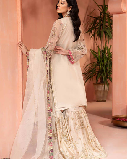 Maria B | Off White Organza Embroidered Gharara