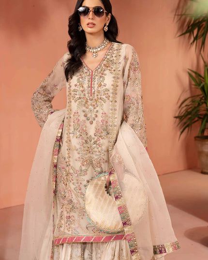 Maria B | Off White Organza Embroidered Gharara