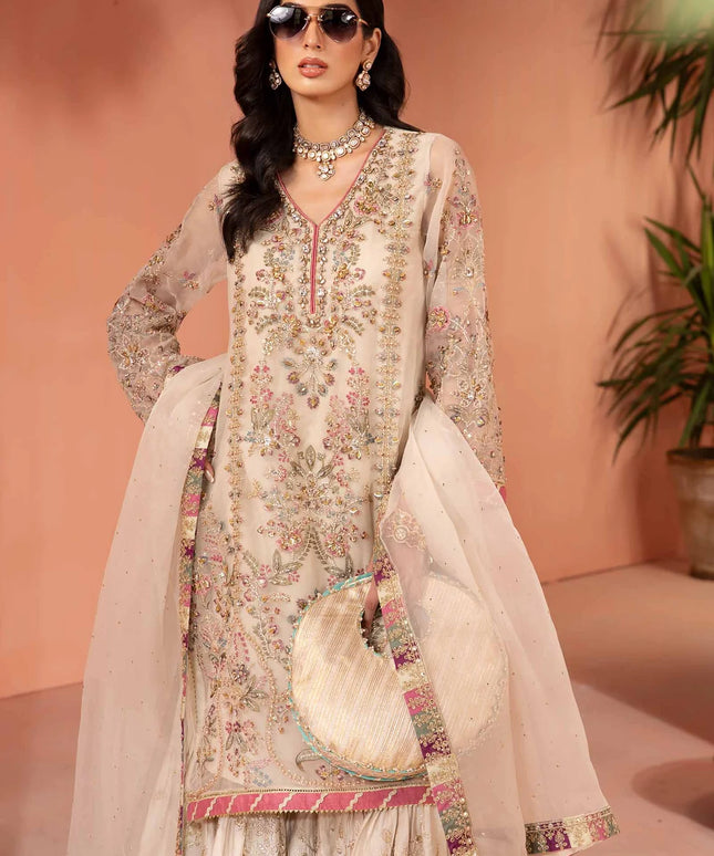 Maria B | Off White Organza Embroidered Gharara