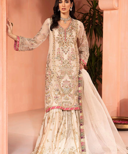 Maria B | Off White Organza Embroidered Gharara