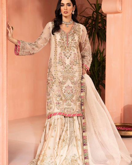 Maria B | Off White Organza Embroidered Gharara