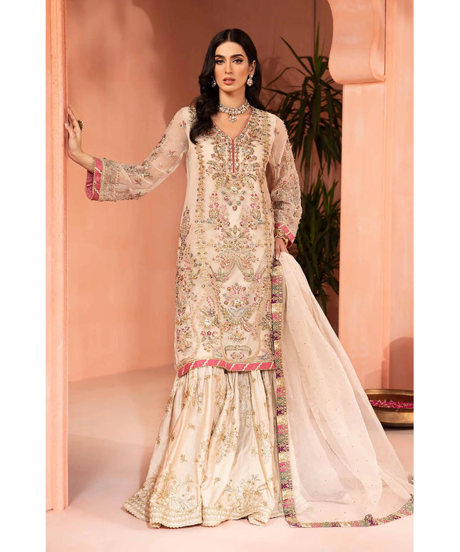 Maria B | Off White Organza Embroidered Gharara